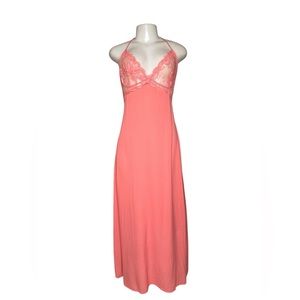VTG La Perla Italy Sheer Lace Nightgown Dress Coral Lingerie Slip Open Back Sz 3